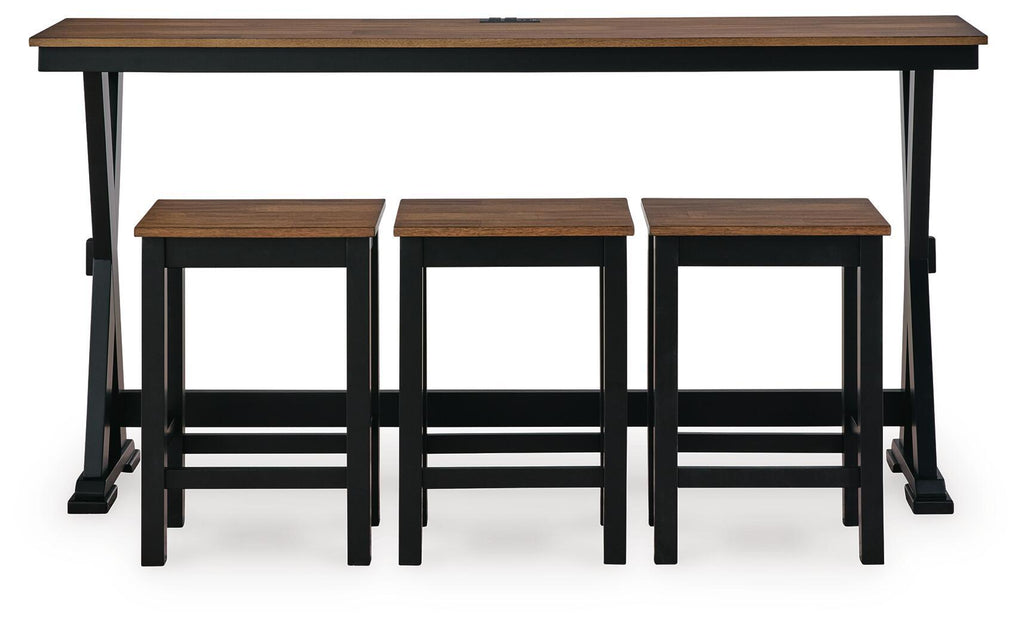 Rectangular Dining Room Counter Table Set (Set of 4) - Brown / Black