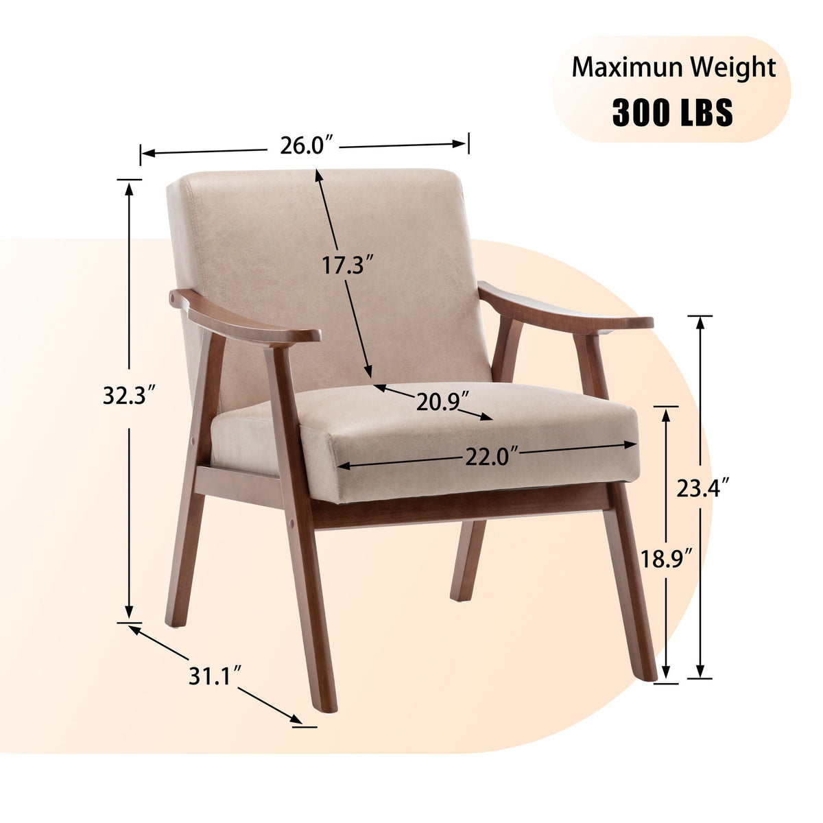 Mid Century Modern Accent Chair With Solid Wood Frame