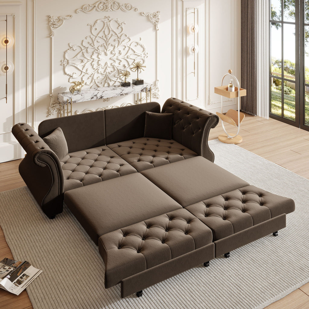 Oversized Chesterfield Pull Out Sofa Bed with Flower Tufting