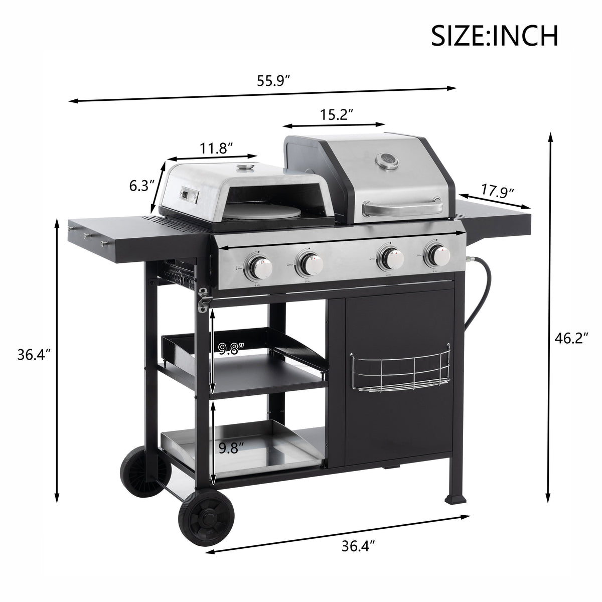 2+2 multifunctional gas barbecue grill and covered grill combination for outdoor cooking