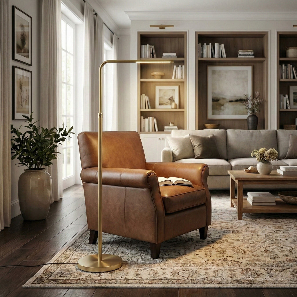 Floor Lamp With On / Off Switch Adjustable LED Round Base - Gold