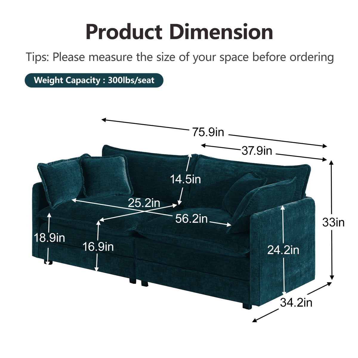 Modern Fabric Loveseat Sofa Couch