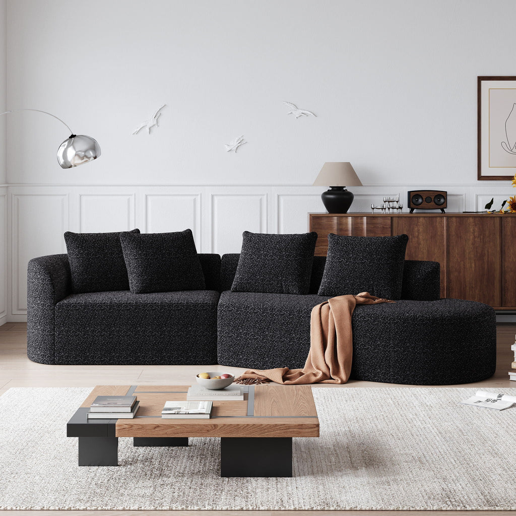 Oversized Sectional Sofa, 4 Seater Extra Deep, Wide Curved Couch With 4 Throw Pillows
