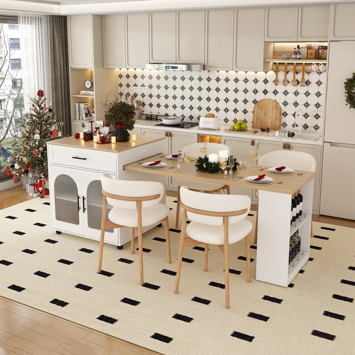 80-Inch Expandable Kitchen Island with Dining Table