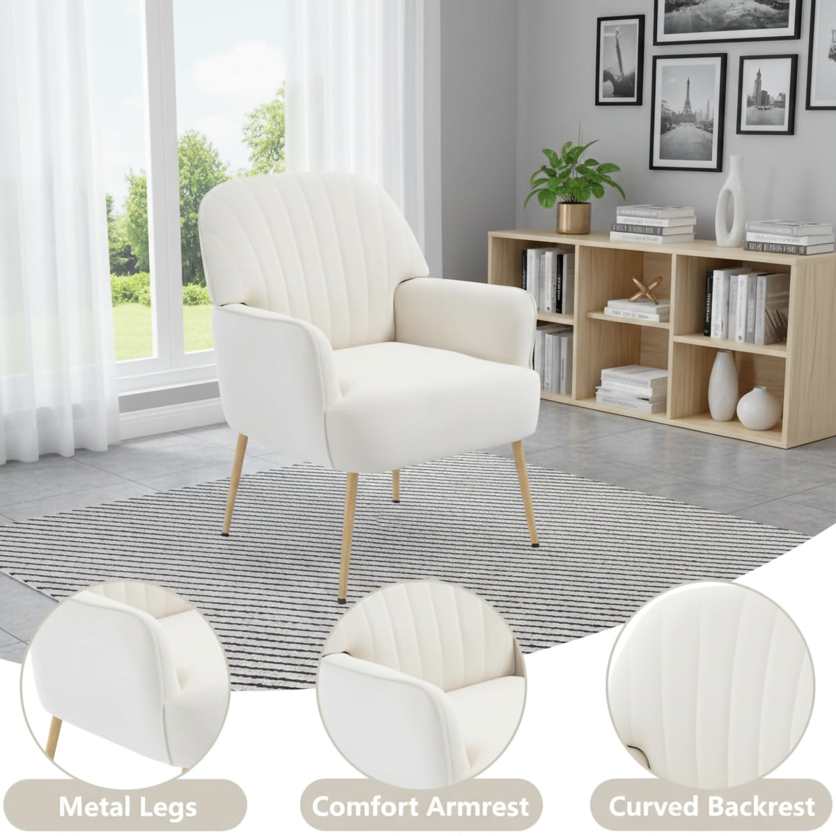 Velvet Accent Chair - Modern Upholstered Living Room Chair