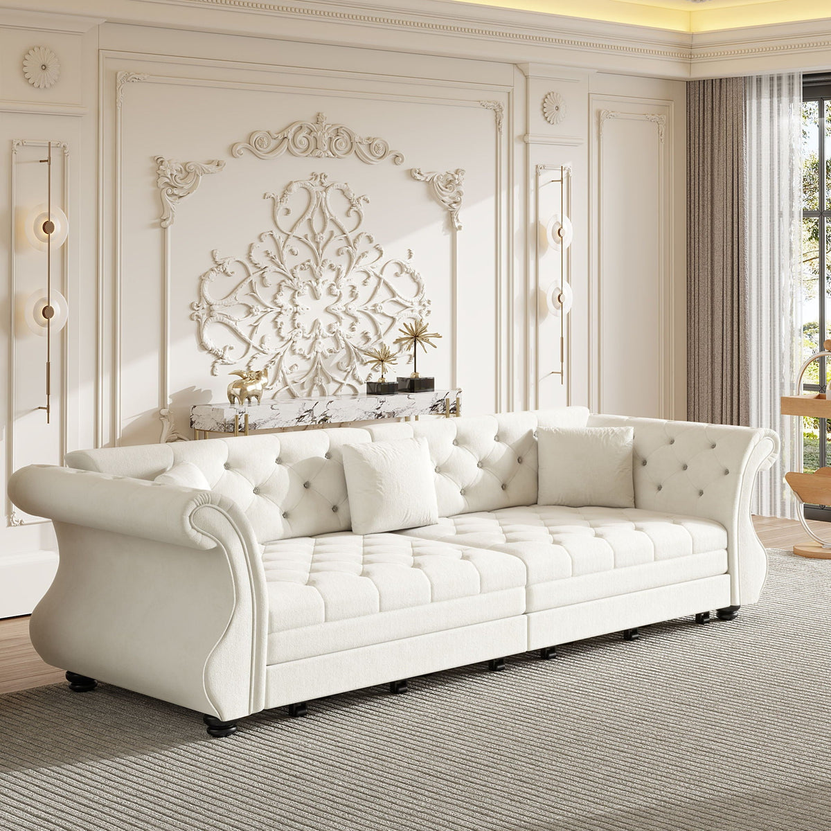 Oversized Chesterfield Pull Out Sofa Bed with Flower Tufting