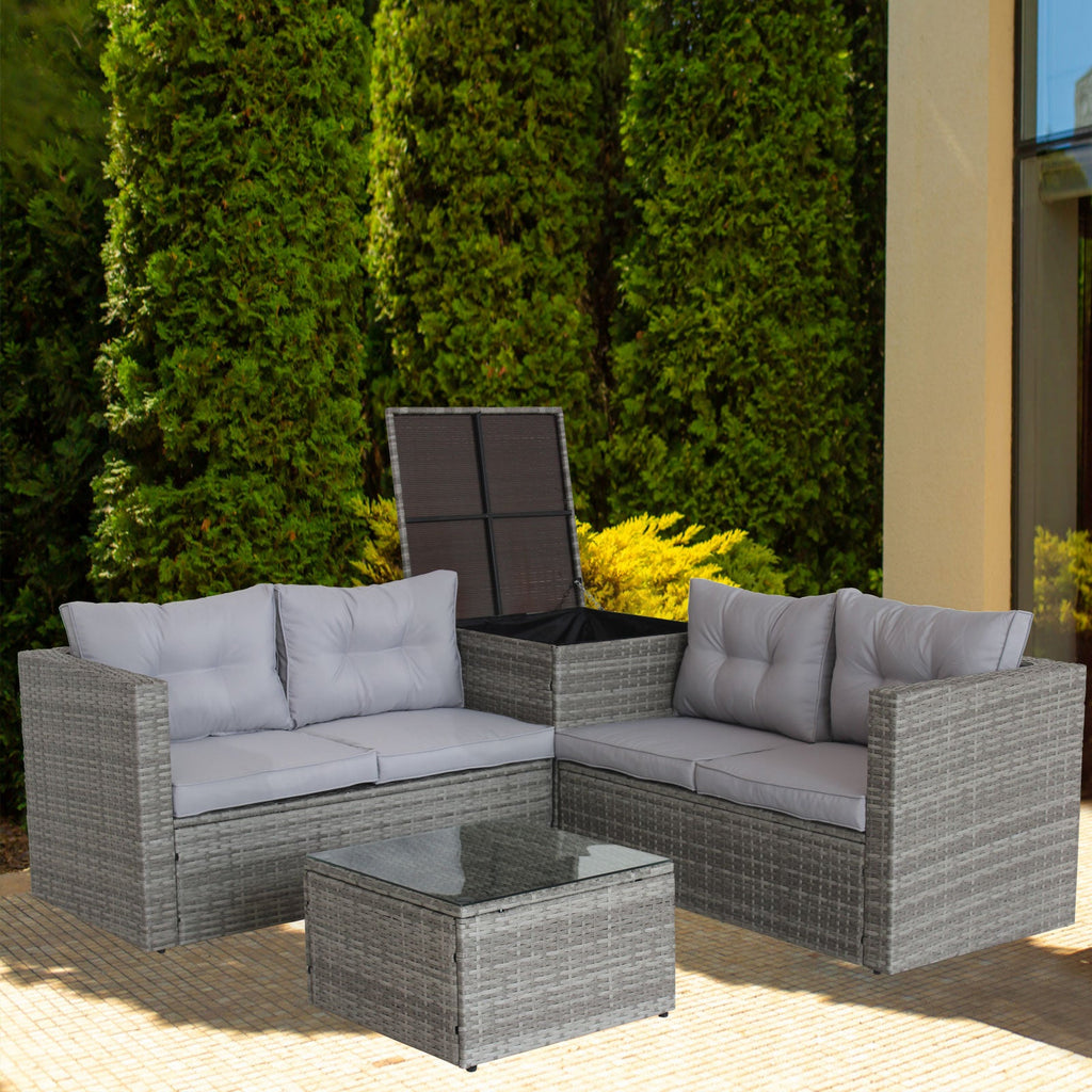 4 Piece Patio Sectional Wicker Rattan Sofa Set with Storage Box Grey