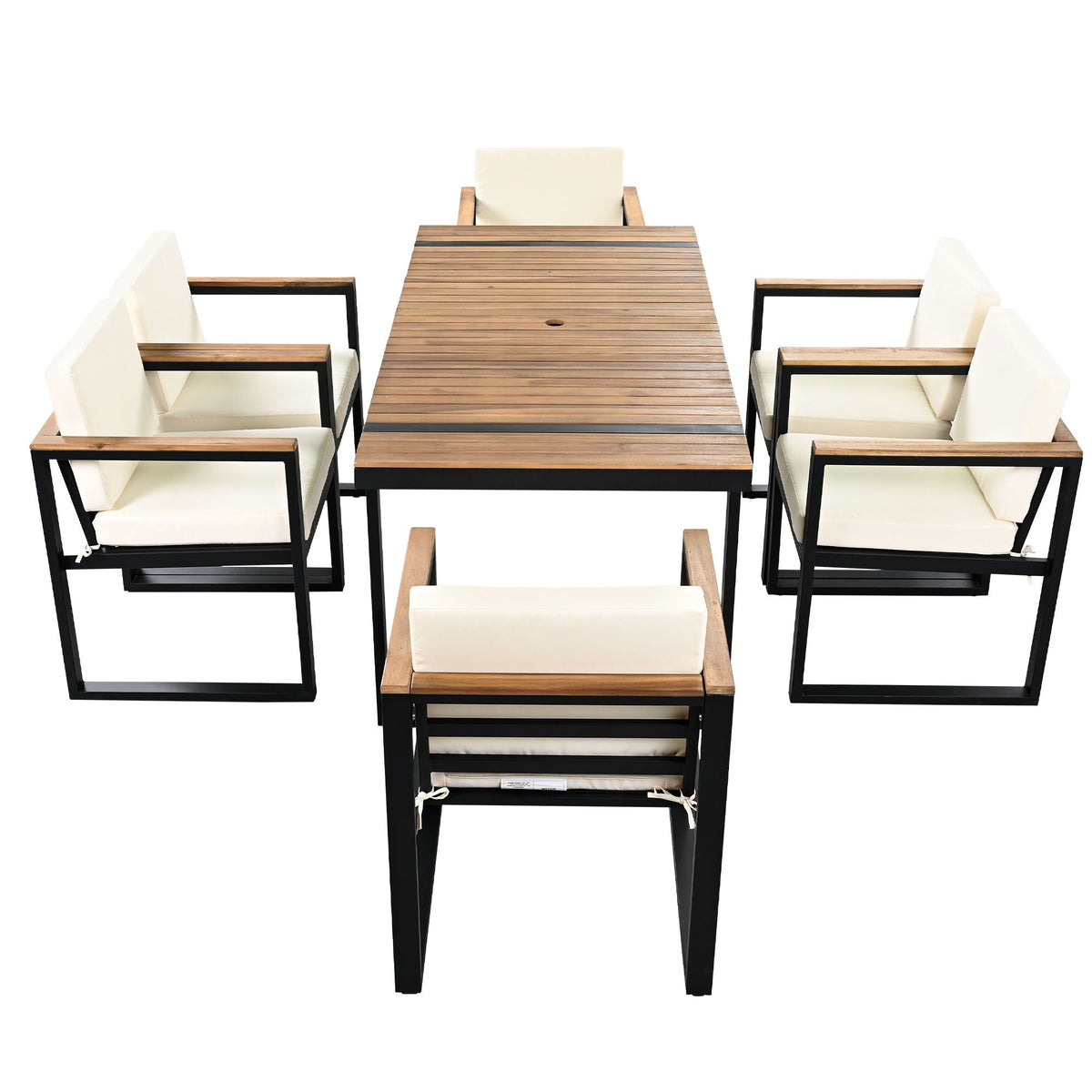 7 Pieces Dining Set Table And Chair Set With And Removable Cushions For Patio