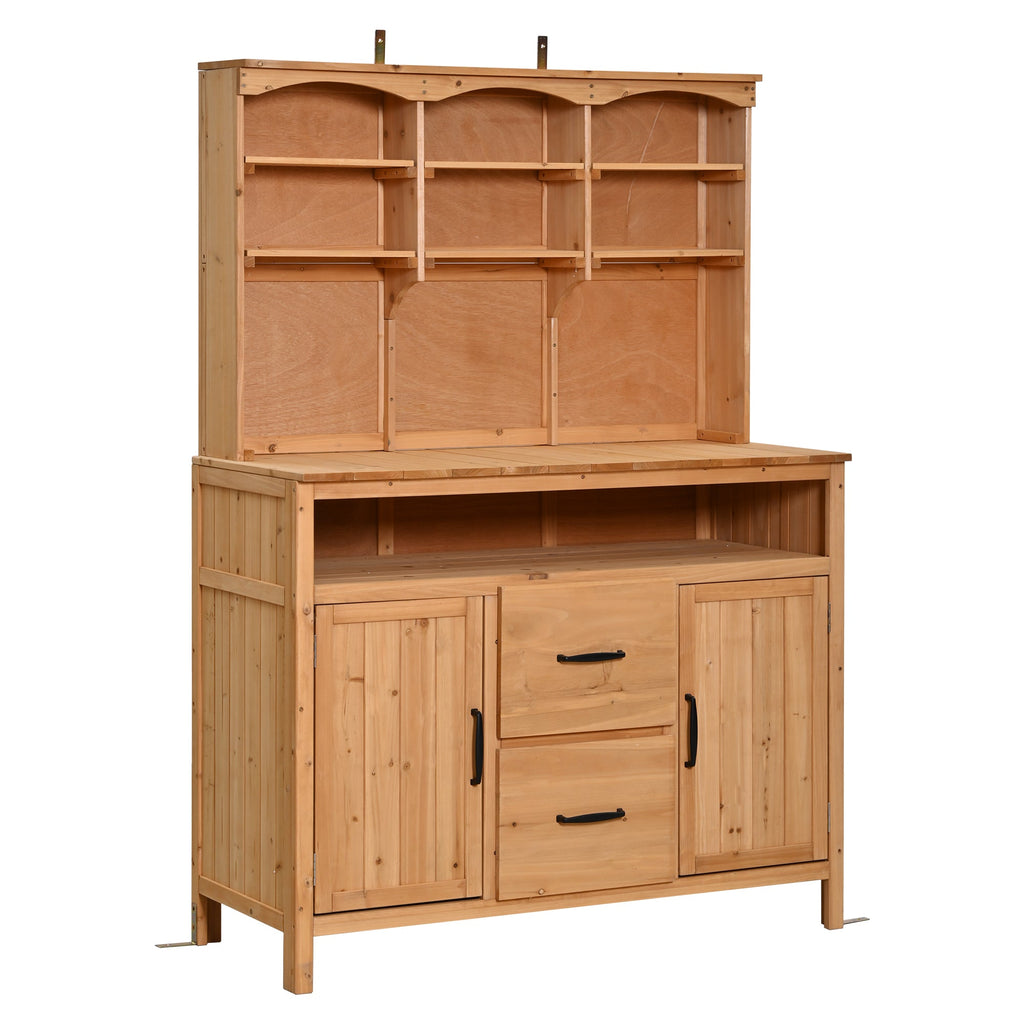 Large Fir Wood Potting Bench with Hutch, Cabinets & Drawers