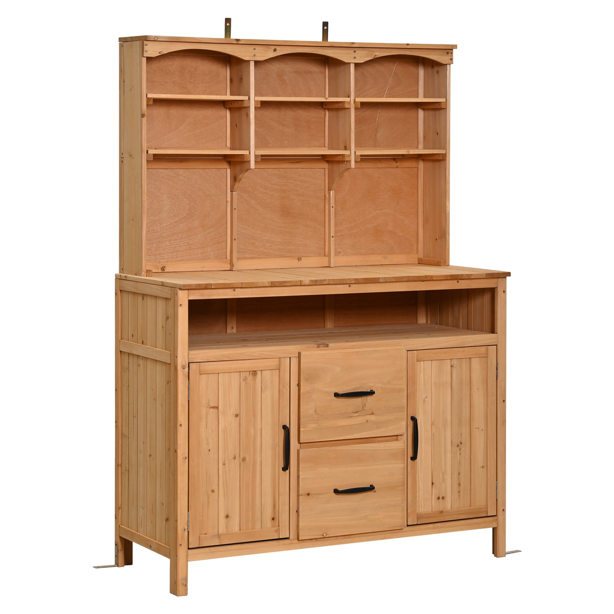 Large Fir Wood Potting Bench with Hutch, Cabinets & Drawers