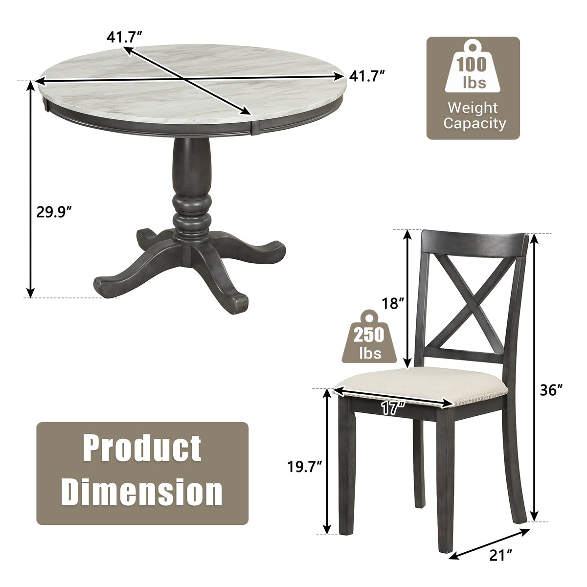 5 Pieces Dining Table and Chairs Set for 4
