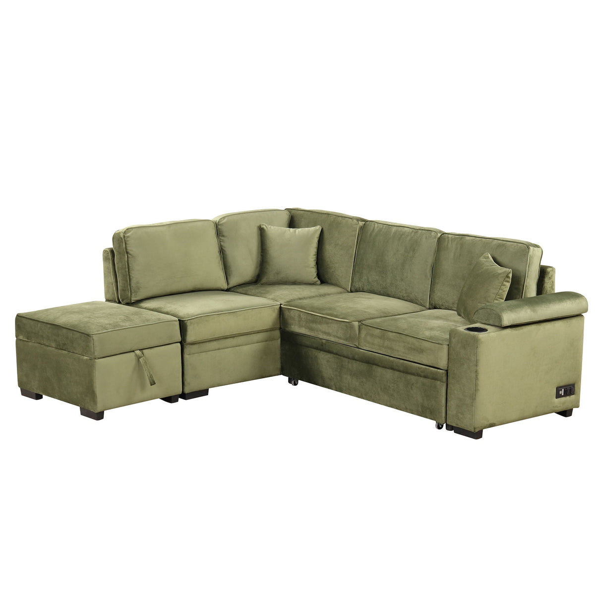 2 In 1 Pull Out Sofa Bed, L Shape Couch With Storage Ottoman