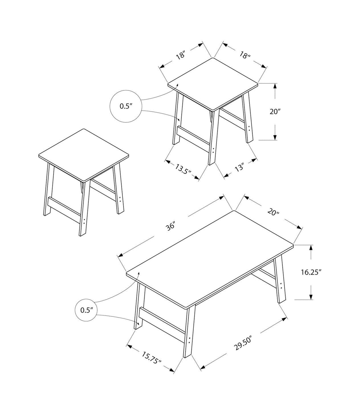 Transitional (Set of 3), Table Set, Coffee, End, Side