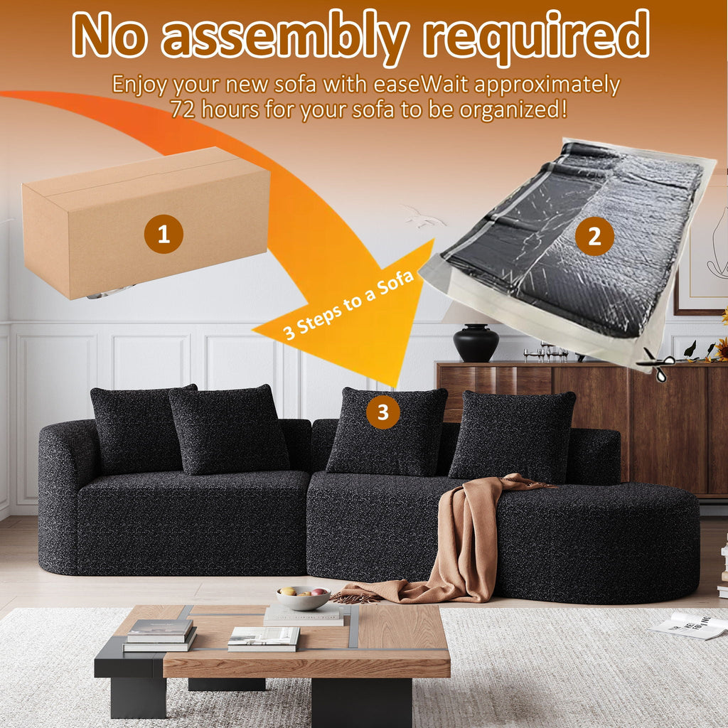 Oversized Sectional Sofa, 4 Seater Extra Deep, Wide Curved Couch With 4 Throw Pillows