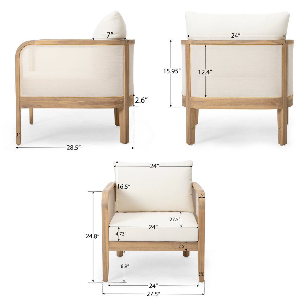 Set of 2 Outdoor Acacia Wood Patio Club Chairs