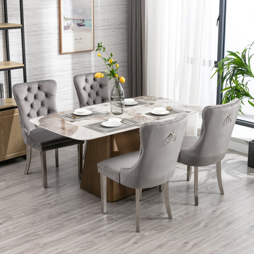 Modern Velvet Upholstered Dining Chairs - Set of 2