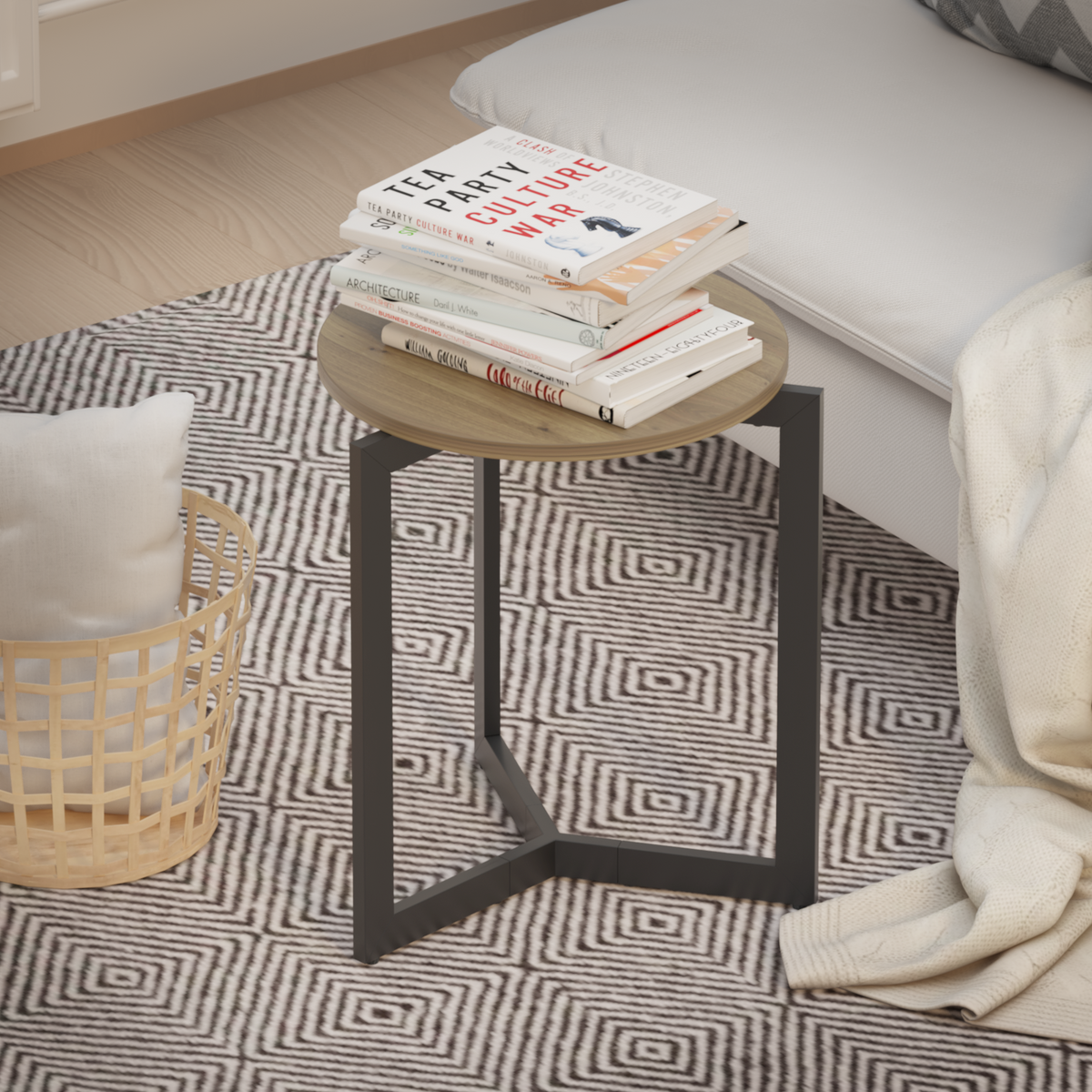 19.68''H Round Side Accent End Table with Sturdy Metal Frame