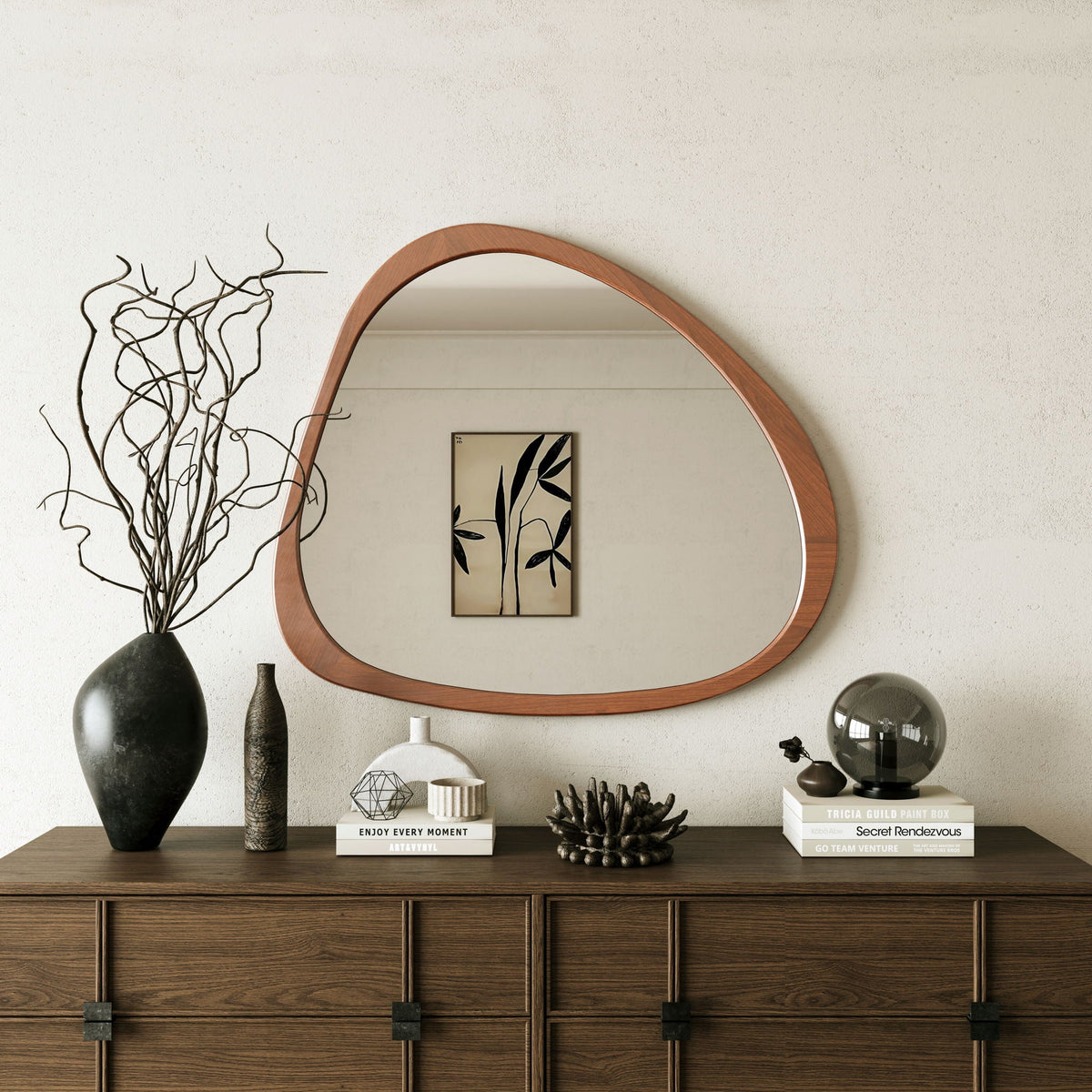 Asymmetrical Wall Mirror Wooden Framed Large Sized Dressing Mirror