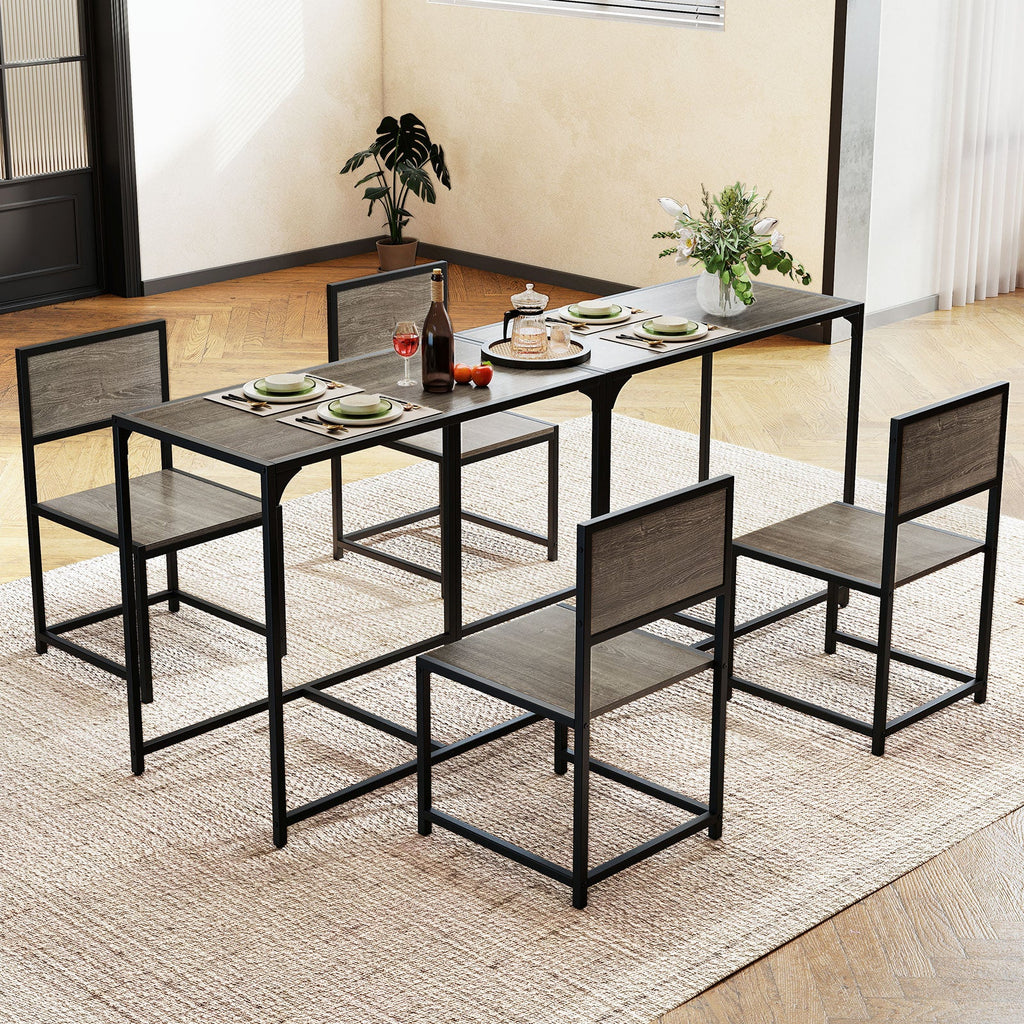 3 Pcs Dining Set Compact Table and 2 Chair with Metal Frame