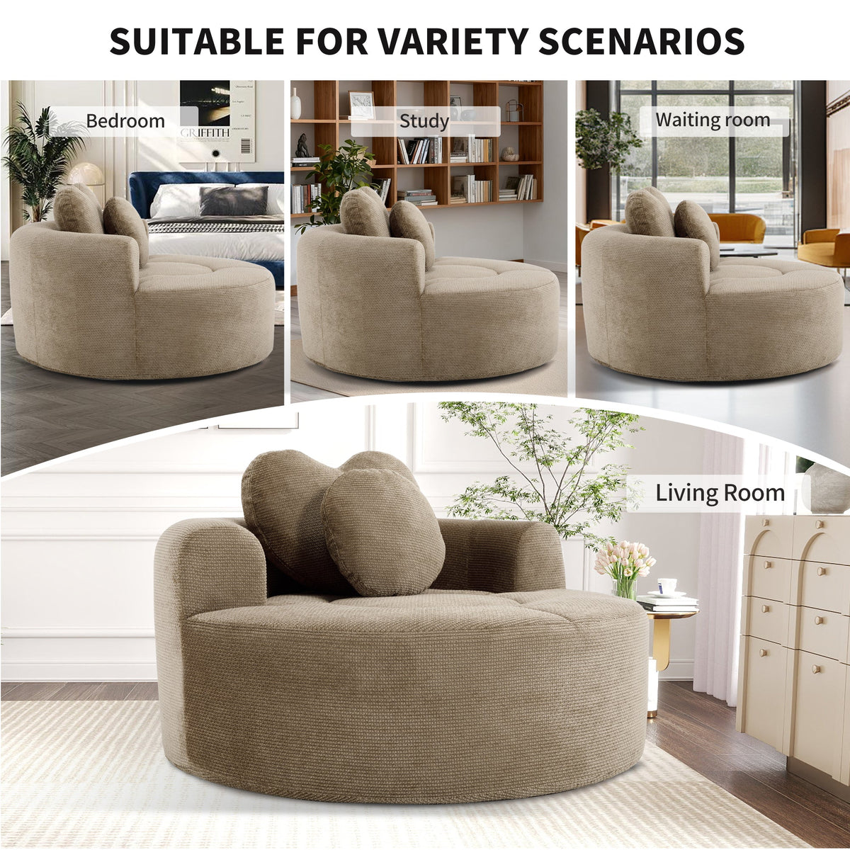 Round Sofa Bed with Memory Foam Sectional Couch
