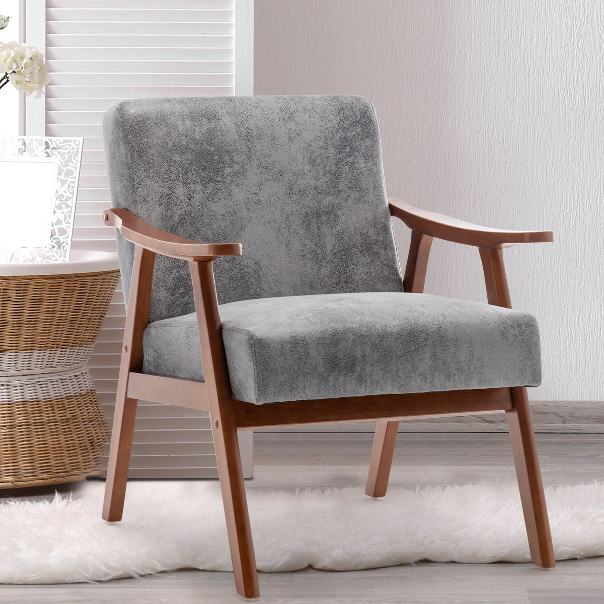 Mid Century Modern Accent Chair With Solid Wood Frame