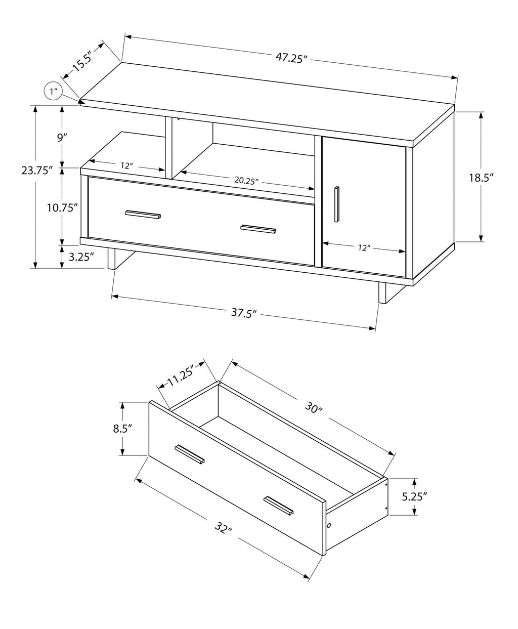 TV Stand, Console, Media Entertainment Center, Storage Cabinet, Drawers