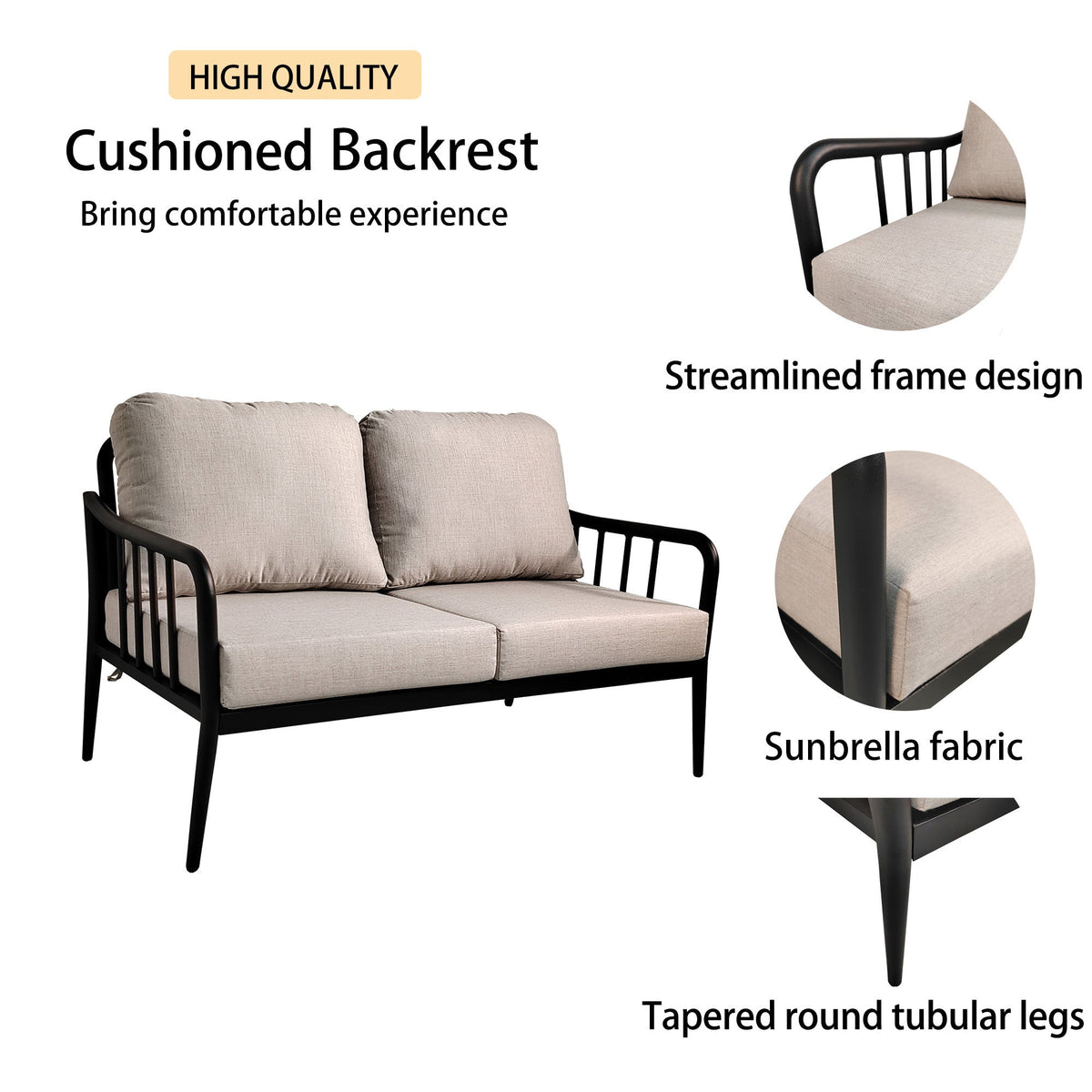 5PC Outdoor Aluminum Patio Sofa Conversation Set