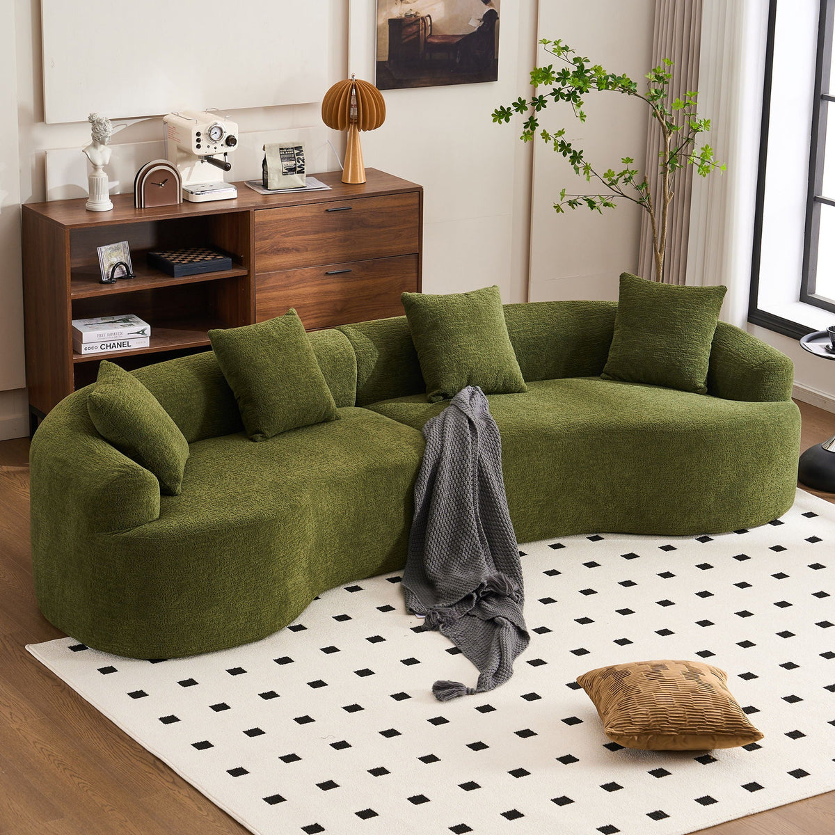 4 Seater Sofa With Fabric, Full Sponge, 4 Pillow, Sleeper Sectional