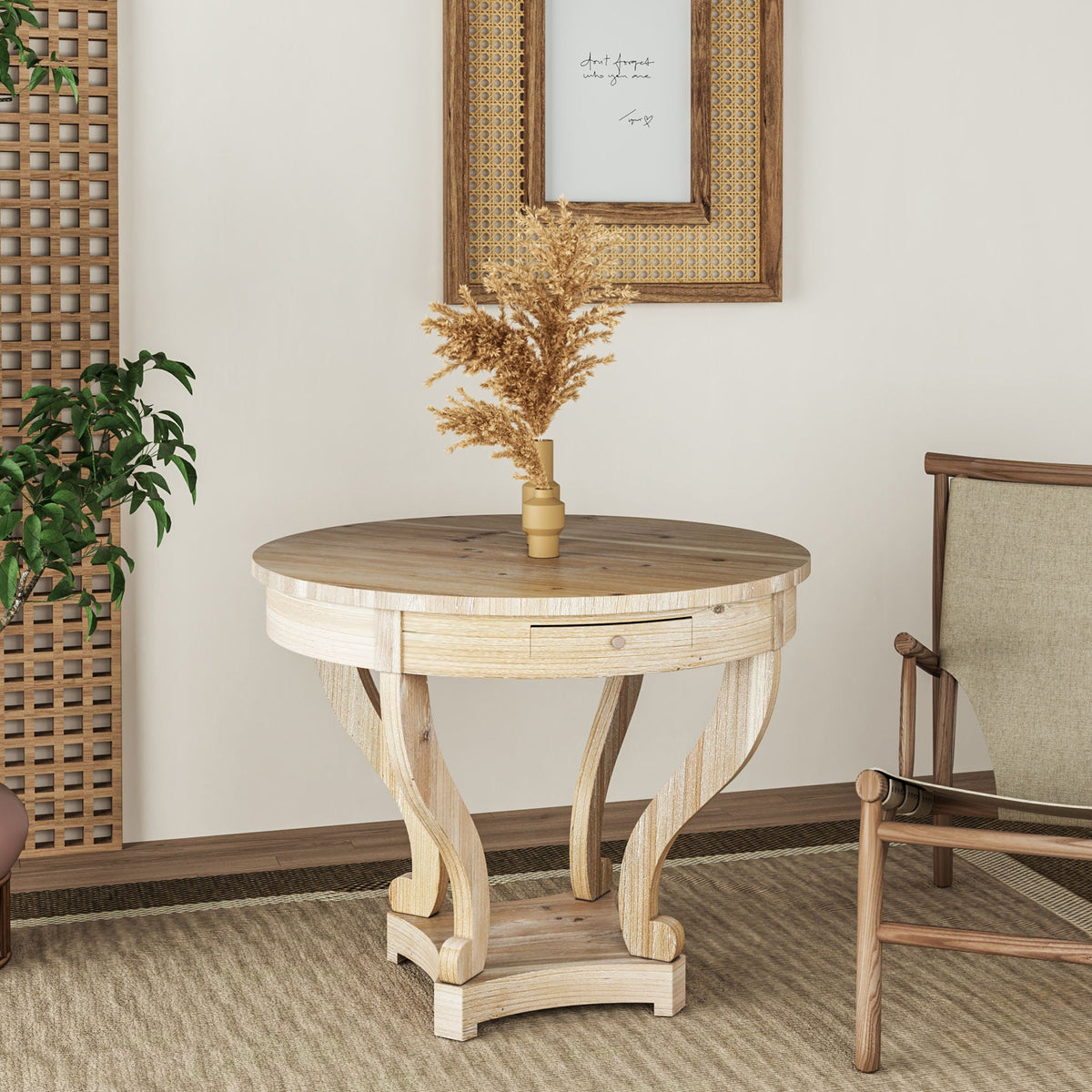 Curved Legs Farmhouse Style Small End Table