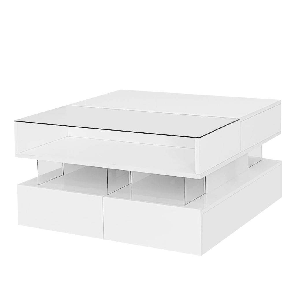 Lift Top Coffee Table With 2 Drawers, Hidden Space And LED Lights
