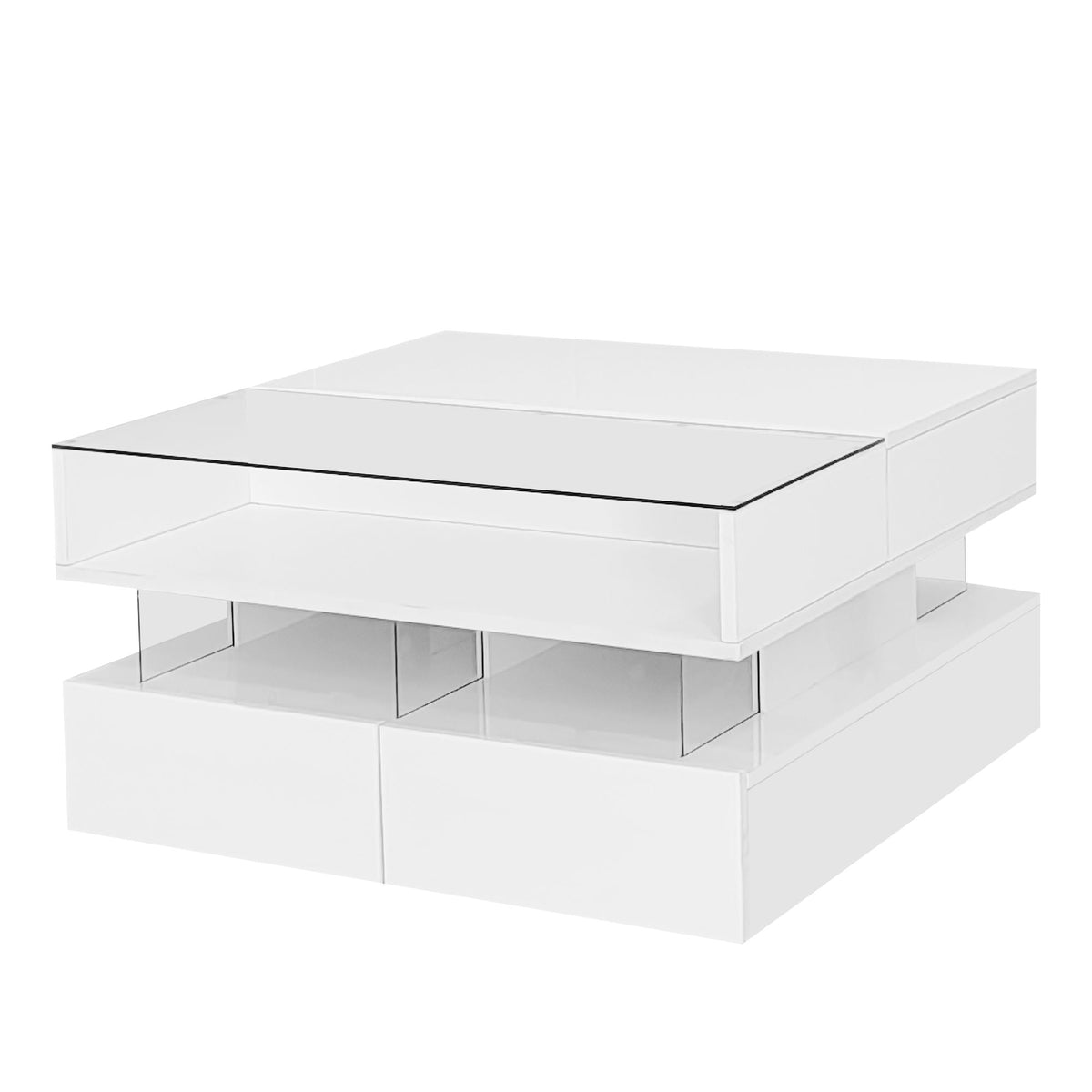 Lift Top Coffee Table With 2 Drawers, Hidden Space And LED Lights