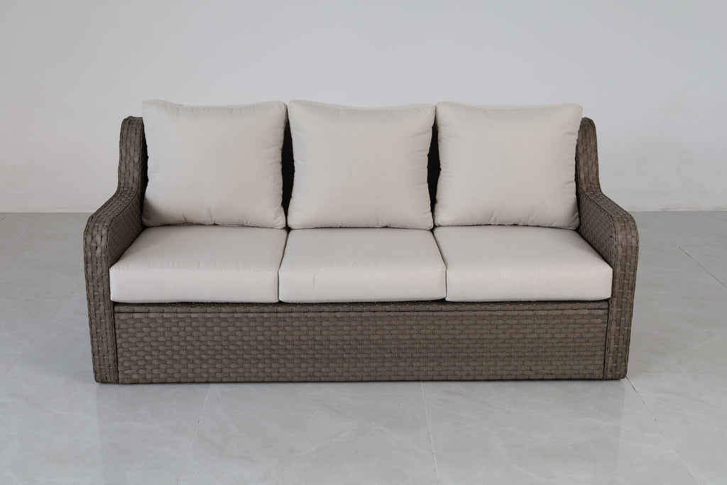 Luxury Rattan Patio Conversation Set with Swivel Chairs & Sofa - Light Gray