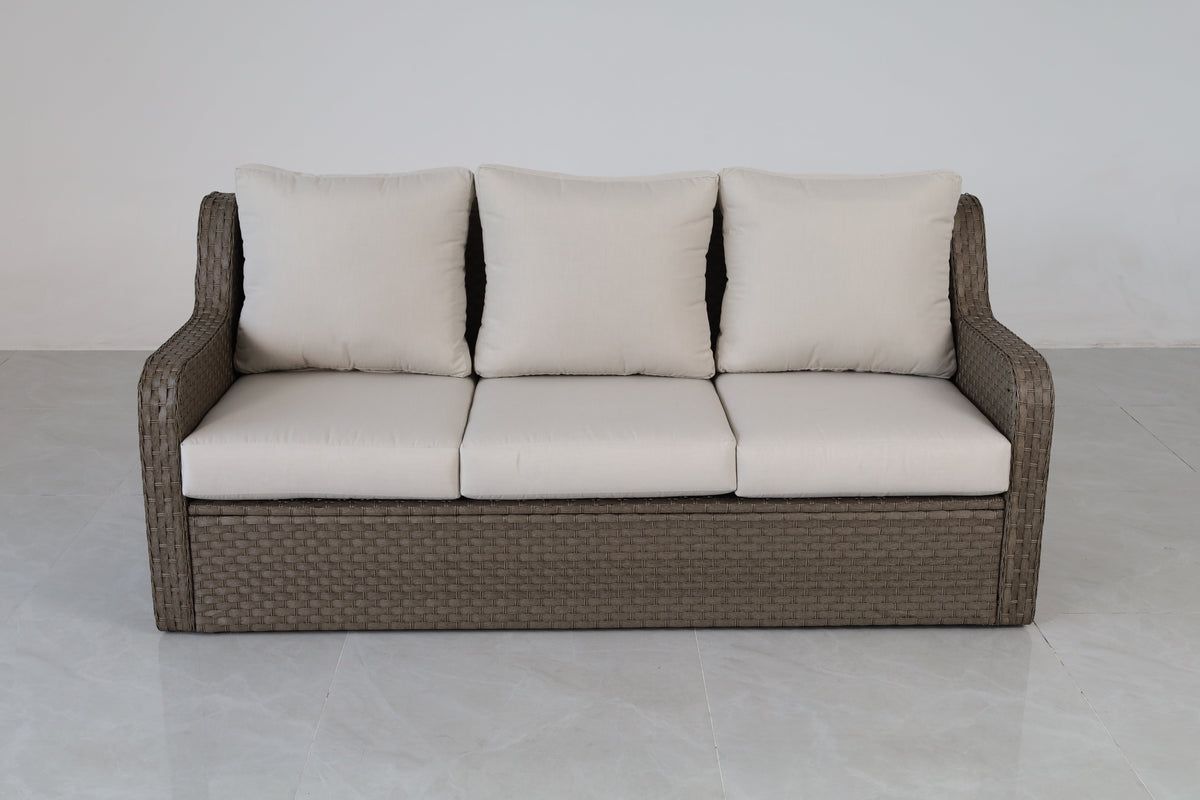 Luxury Rattan Patio Conversation Set with Swivel Chairs & Sofa - Light Gray
