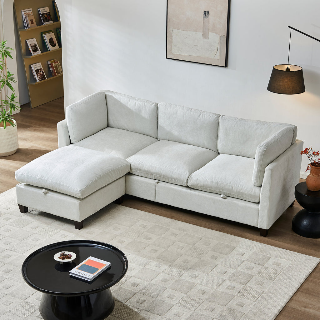 96.5" Sectional Couch, Upholstered Soft Chenille Fabric Sofa
