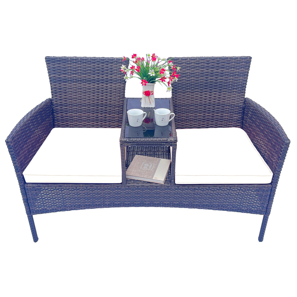 Wicker Patio Set Outdoor Set with Removable Cushions & Table