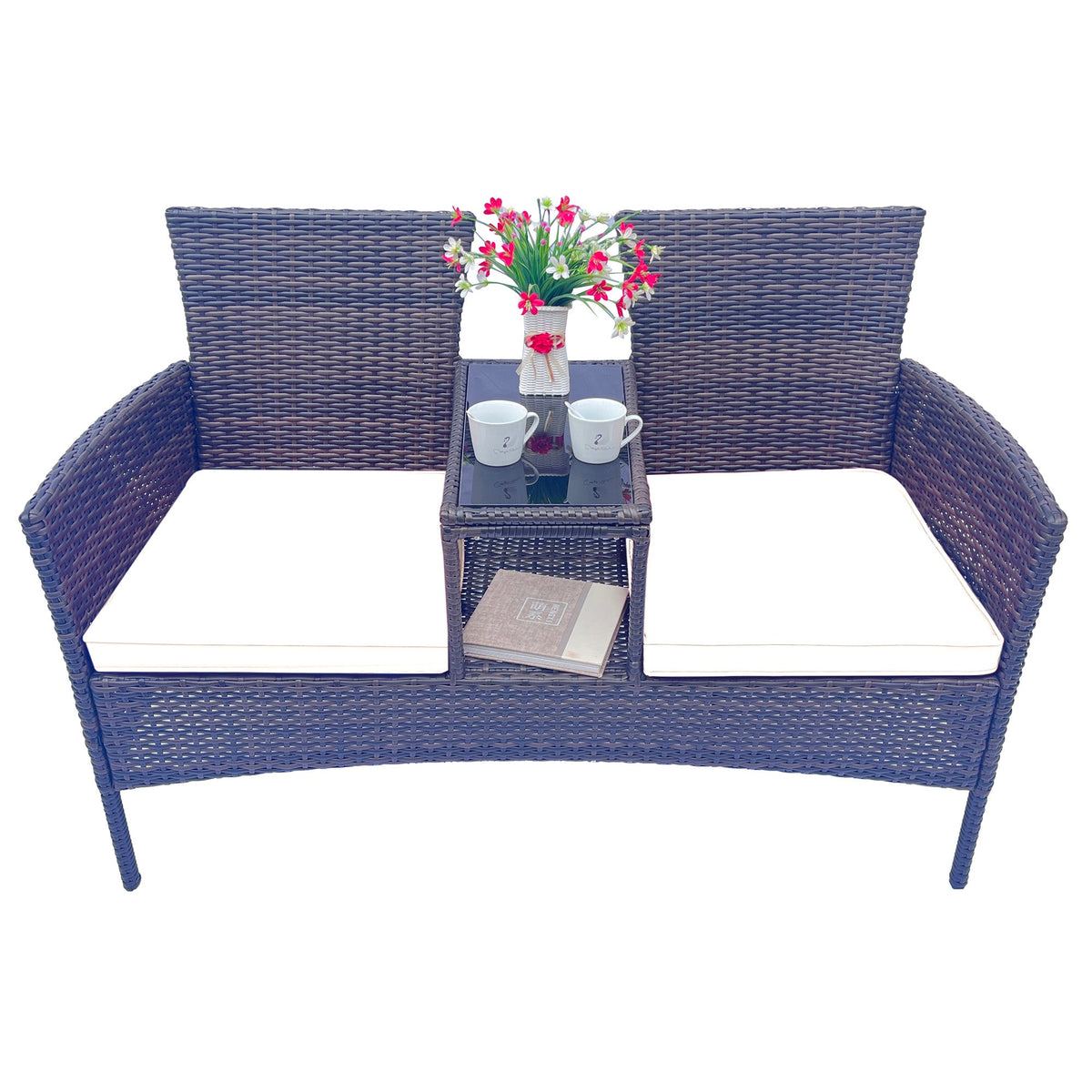 Wicker Patio Set Outdoor Set with Removable Cushions & Table