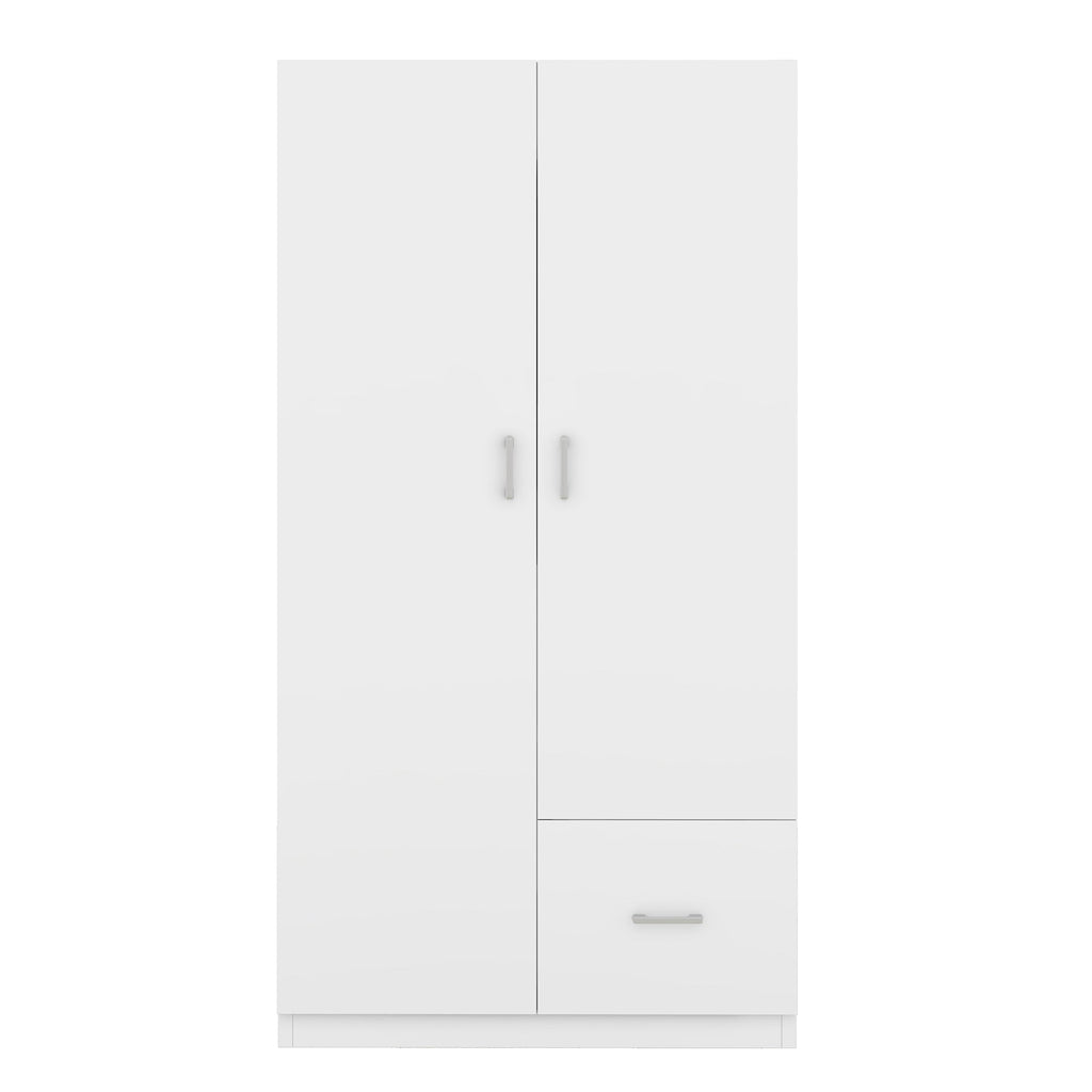 Wooden Wardrobe with Double Doors, Armoire with Hanging Rod, 5 Fixed Shelves