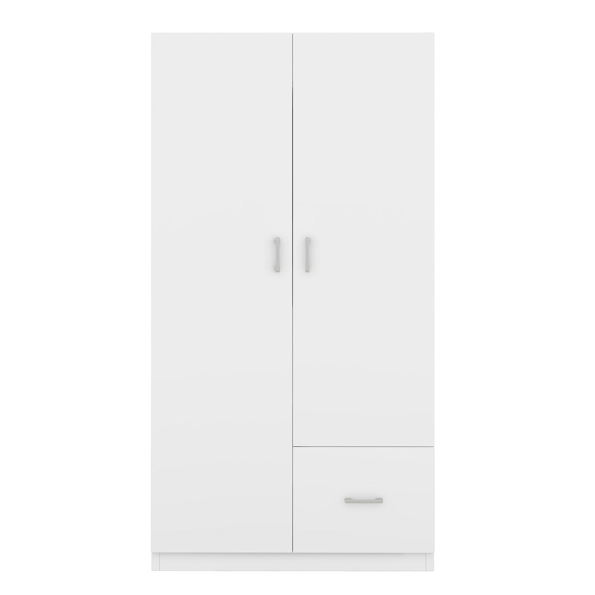 Wooden Wardrobe with Double Doors, Armoire with Hanging Rod, 5 Fixed Shelves