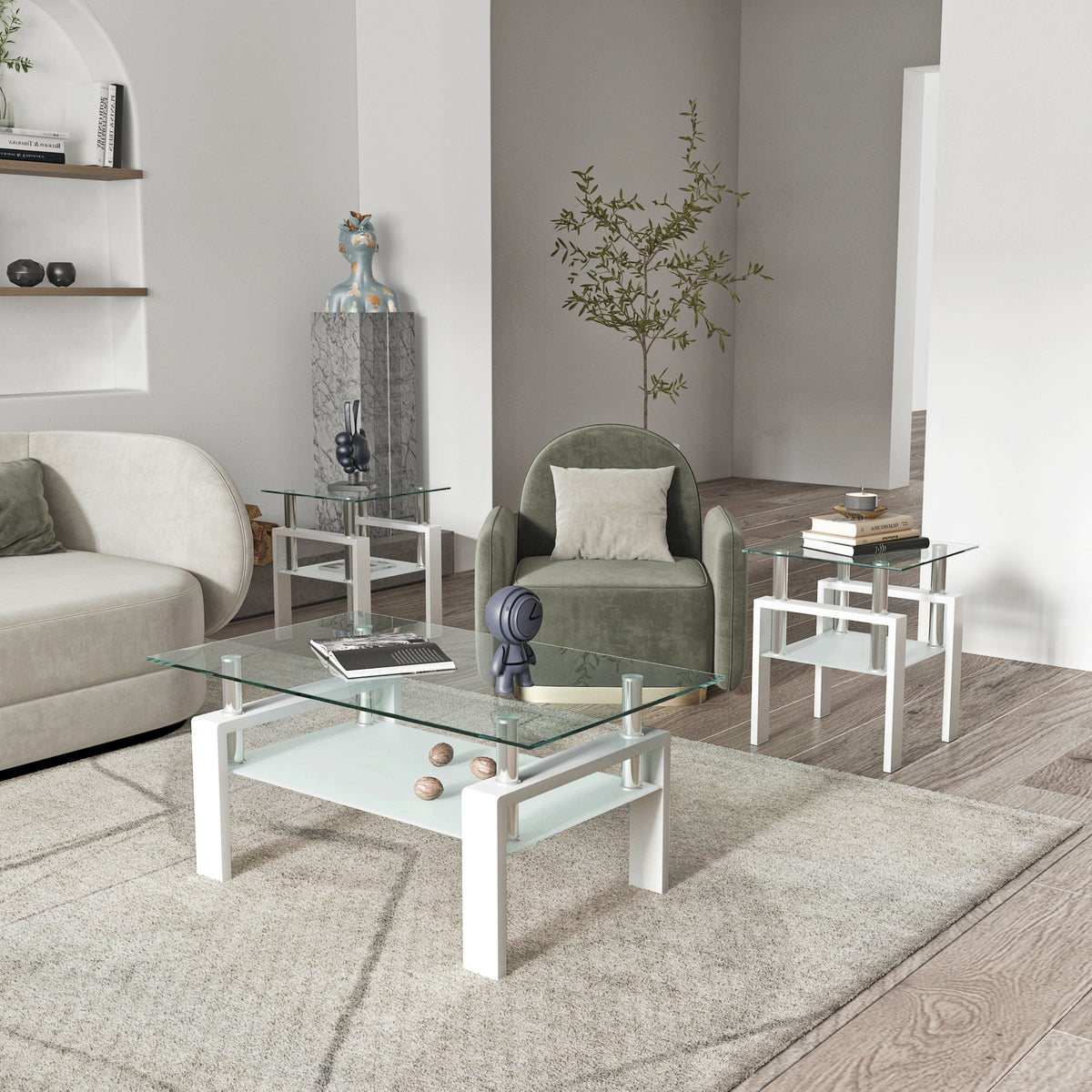 Modern Tempered Glass Tea Table Coffee Table End Table