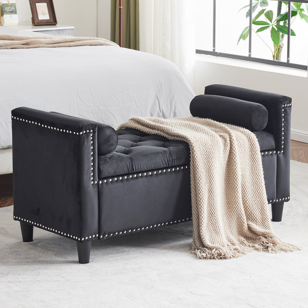 Storage Bench, 44.5-Inch Queen Velvet Button Bedside Bench
