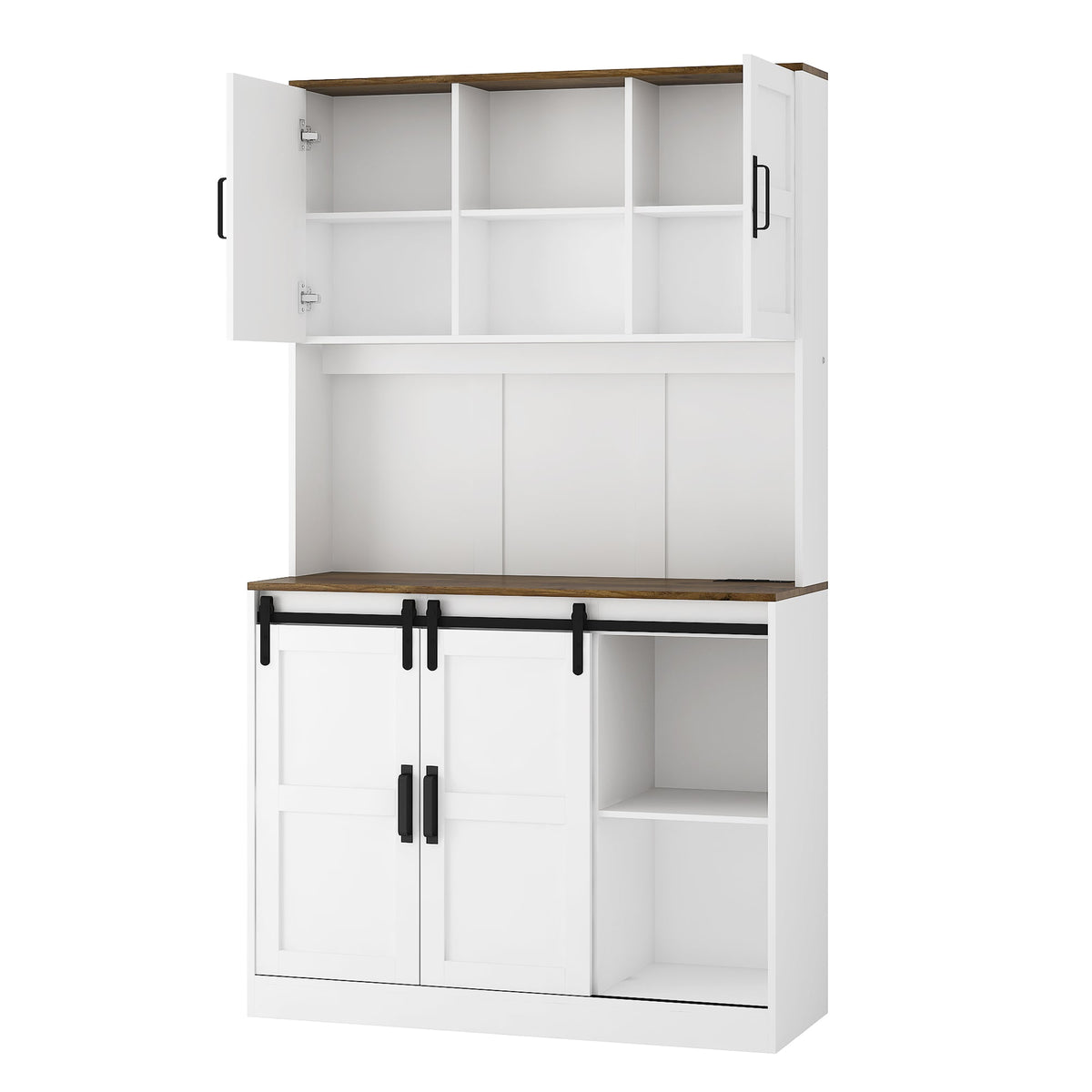 Farmhouse Bar Cabinet with Sliding Barn Door, Large Kitchen Buffet