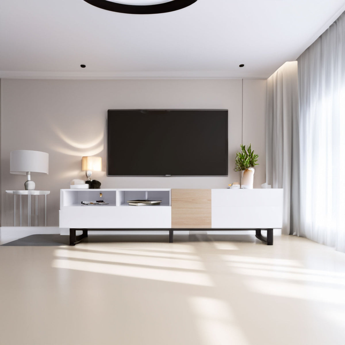 Modern TV Stand for 80'' TV with Double Storage Space