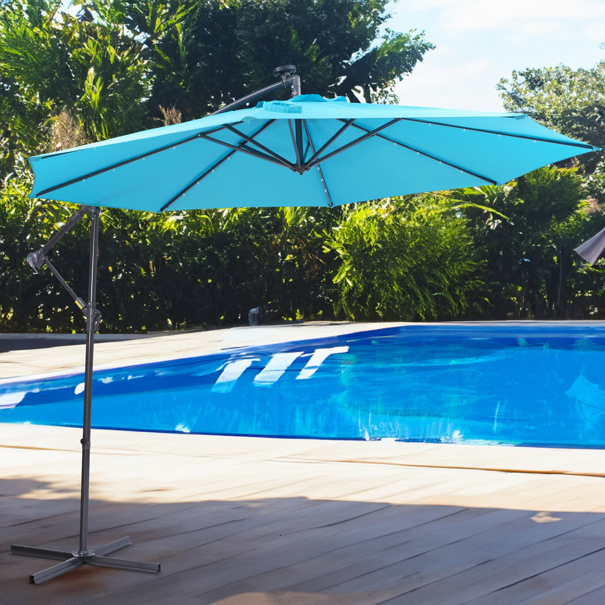 10 FT Solar LED Patio Outdoor Umbrella Hanging Cantilever Umbrella Offset Umbrella