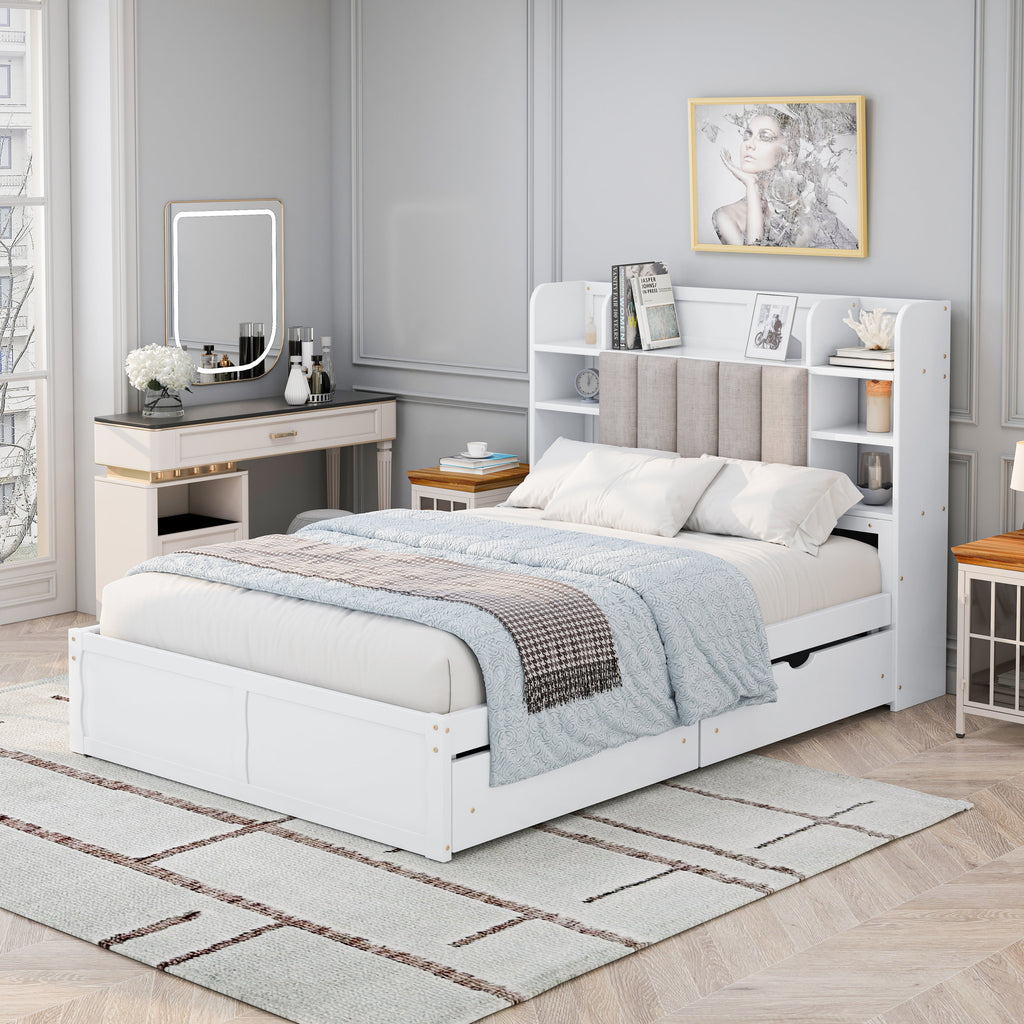Multi-functional Full Size Bed Frame with 4 Under-bed Portable Storage Drawers