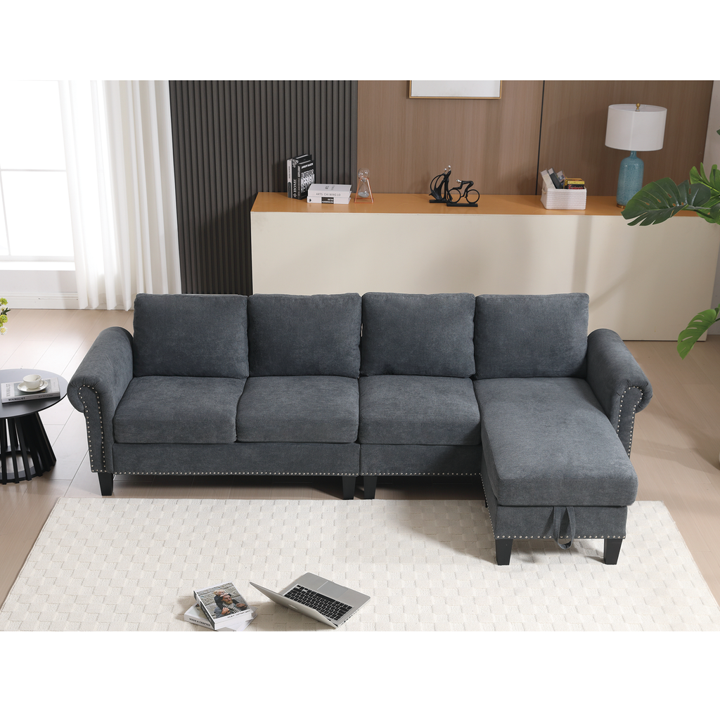 Convertible Sectional Sofa with Storage, L-shaped sofa Modern Linen Fabric