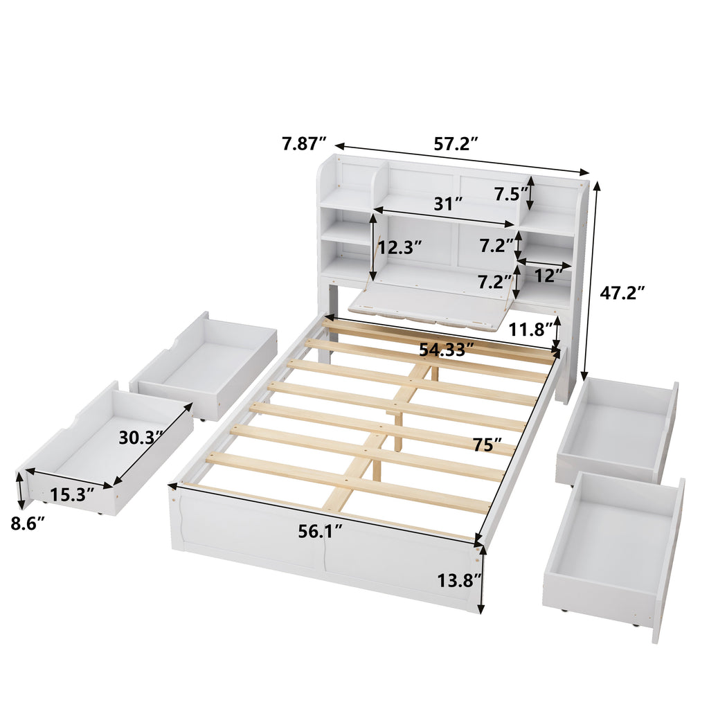 Multi-functional Full Size Bed Frame with 4 Under-bed Portable Storage Drawers