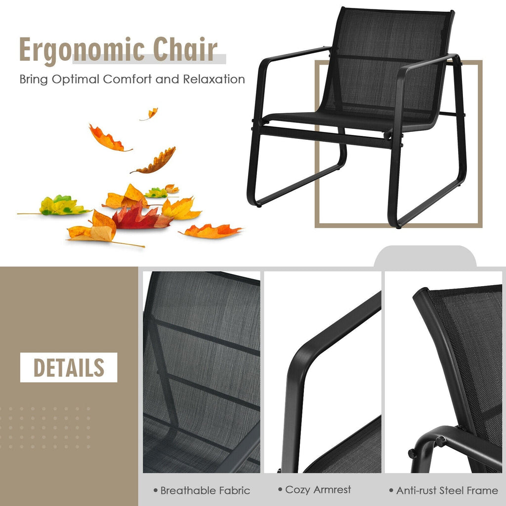 3 Pieces Patio Set with Glass Top Table Garden Deck-Black