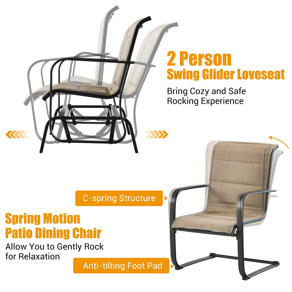 4 Pieces Patio Set with Padded Glider Loveseat and Coffee Table-Brown