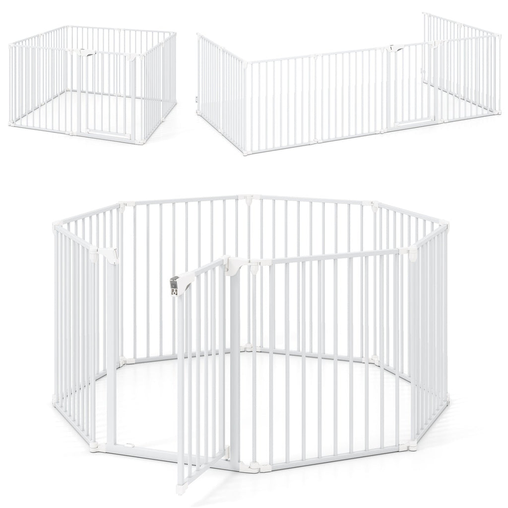 8-Panel Extra Wide Baby Gate Adjustable Pet Safety Fence with Auto-close Door