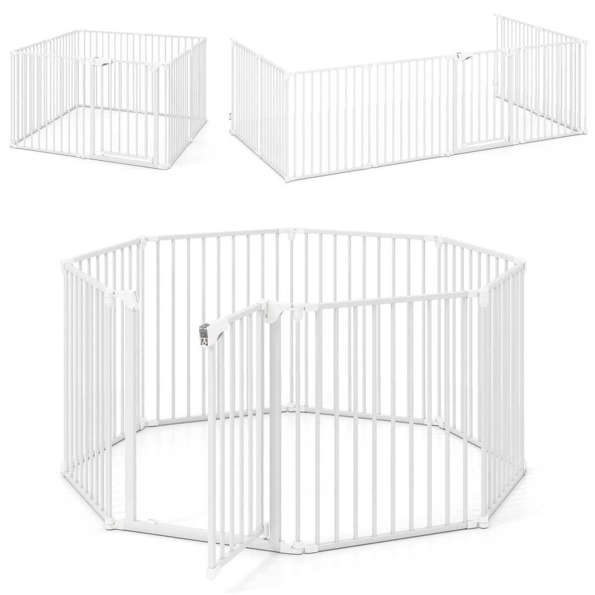 8-Panel Extra Wide Baby Gate Adjustable Pet Safety Fence with Auto-close Door